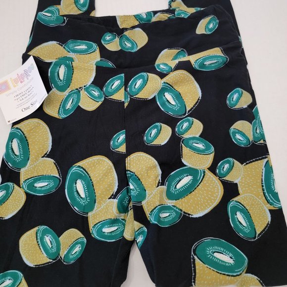 Rare LuLaRoe One Size OS Legging Kiwi Tree Fruit Green Black Soft Rare - Picture 3 of 10
